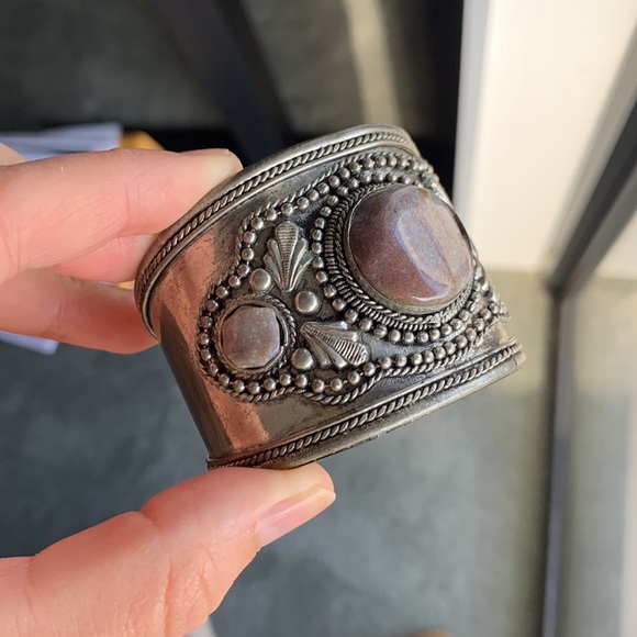 Southwestern Vintage Metal Cuff Bracelet with Stones - Picture 11 of 16